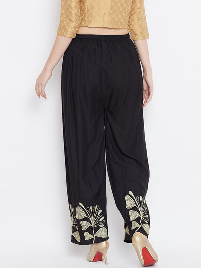 Black Hem Design Straight Palazzo with floral pattern, lightweight and comfortable for all-day wear.