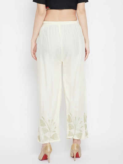 Cream Hem Design Straight Palazzo from Clora, light and comfortable rayon fabric.