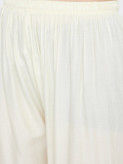 Cream Hem Design Straight Palazzo in lightweight rayon fabric.