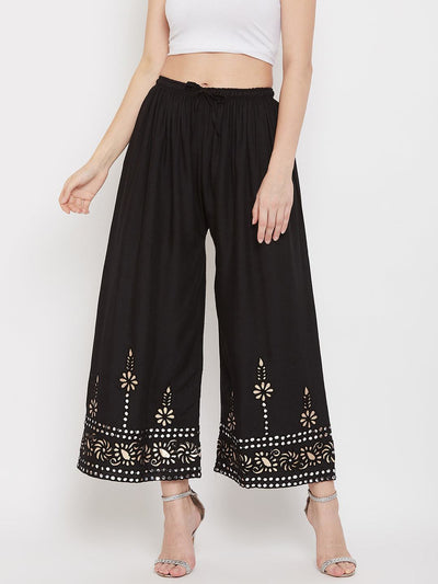 Black Wide Leg Hem Design Palazzo