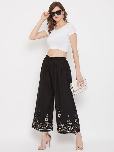 Black Wide Leg Hem Design Palazzo