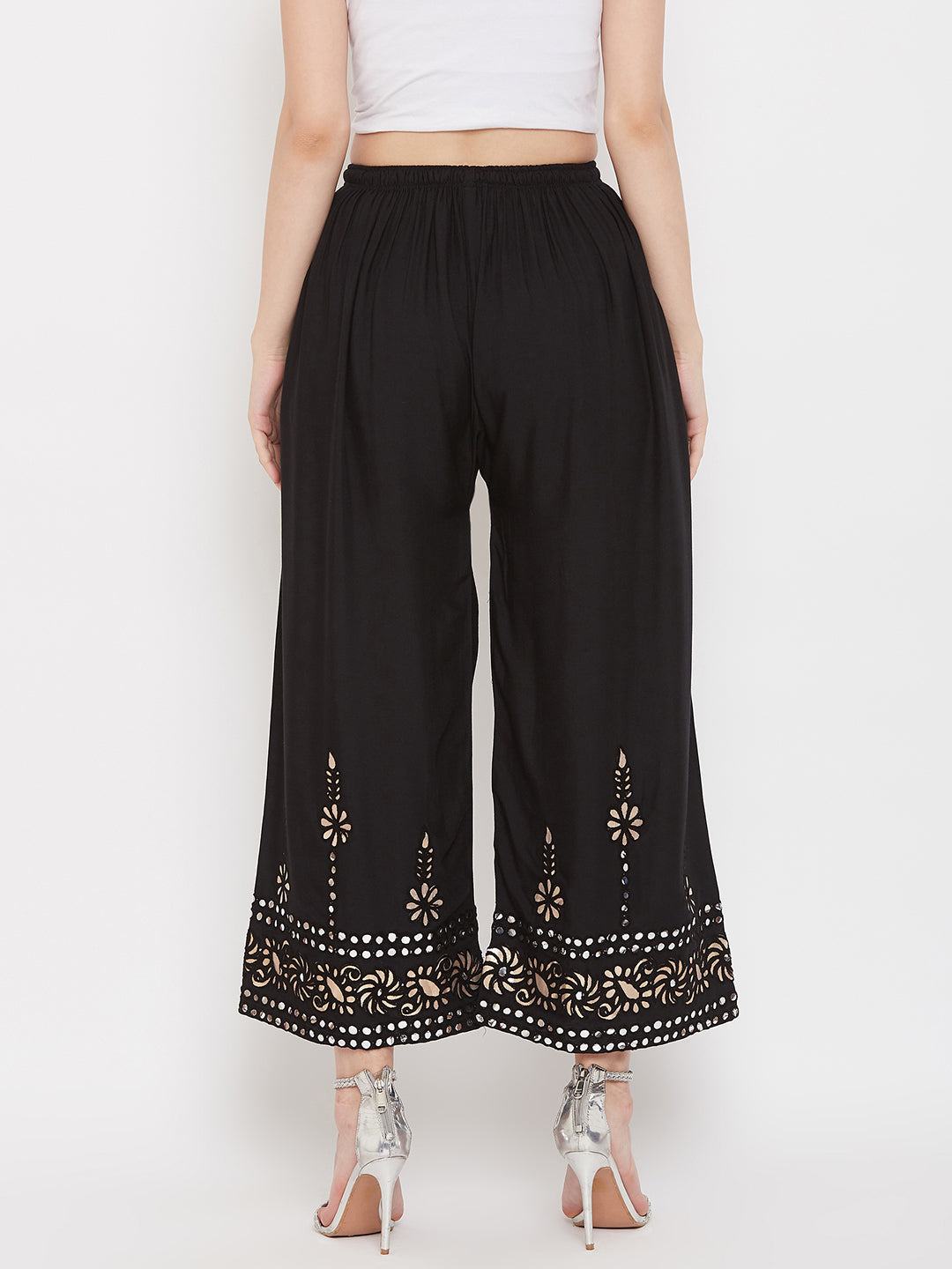 Clora Black Wide Leg Hem Design Palazzo