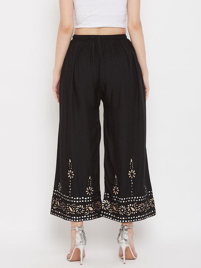Clora Black Wide Leg Hem Design Palazzo