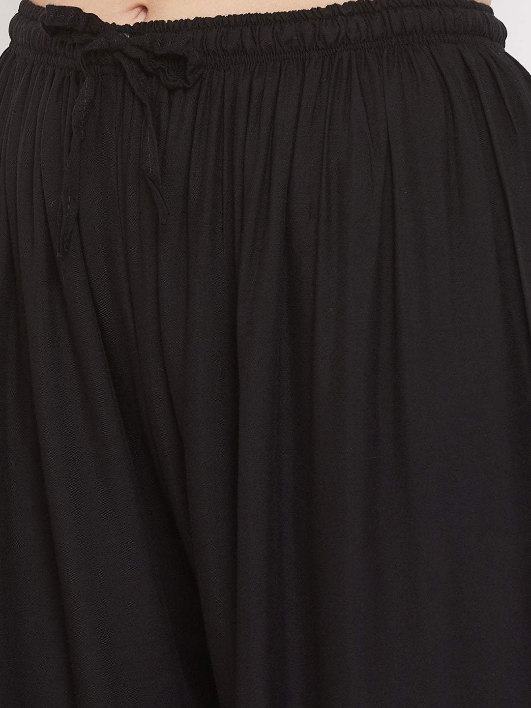 Clora Black Wide Leg Hem Design Palazzo