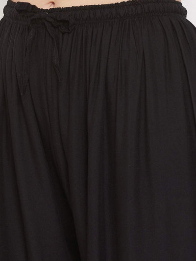 Clora Black Wide Leg Hem Design Palazzo