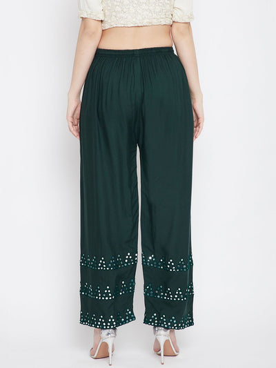 Bottle Green Straight Hem Design Palazzo with comfortable Rayon fabric.