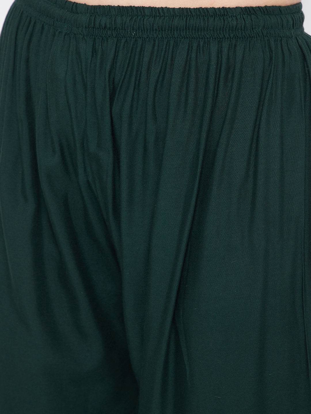 Bottle Green Straight Hem Design Palazzo, lightweight and comfortable rayon fabric.