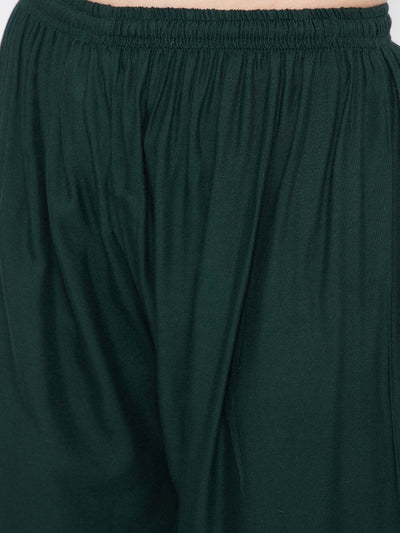Bottle Green Straight Hem Design Palazzo, lightweight and comfortable rayon fabric.