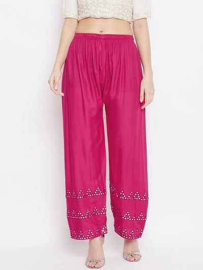 Magenta straight hem design palazzo, light and comfortable rayon fabric.