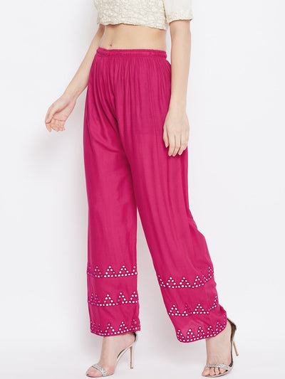 Magenta Straight Hem Design Palazzo from Clora, lightweight and comfortable rayon.