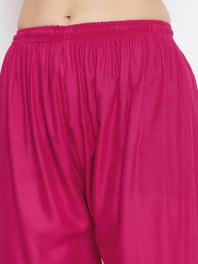 Magenta straight hem design palazzo in lightweight rayon fabric.