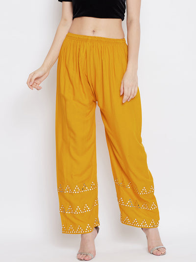 Clora Mustard Straight Hem Design Palazzo