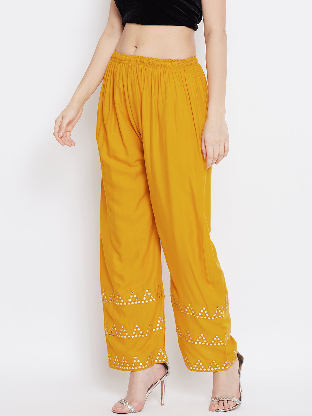 Clora Mustard Straight Hem Design Palazzo