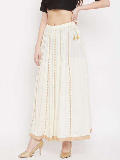 Cream Gotta Patti Flared Skirt from Clora in Rayon fabric.
