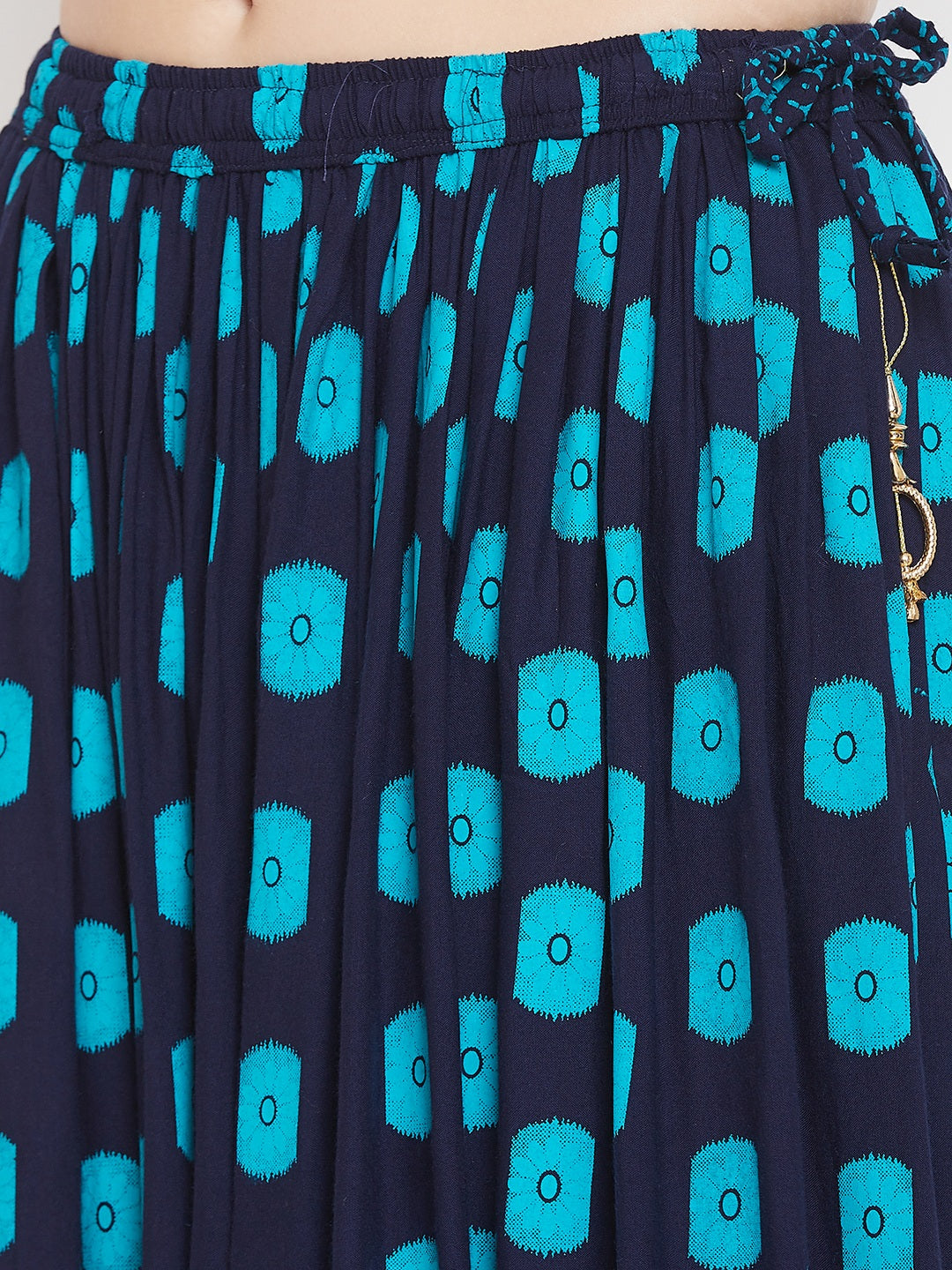 Clora Navy Blue Flared Printed Skirt