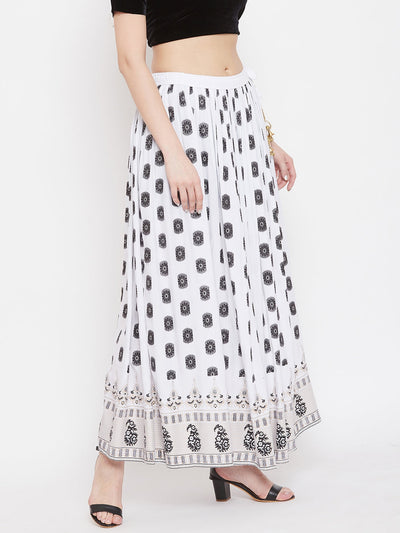 Clora White Flared Printed Skirt