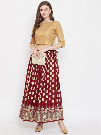 Clora Maroon Flared Printed Skirt