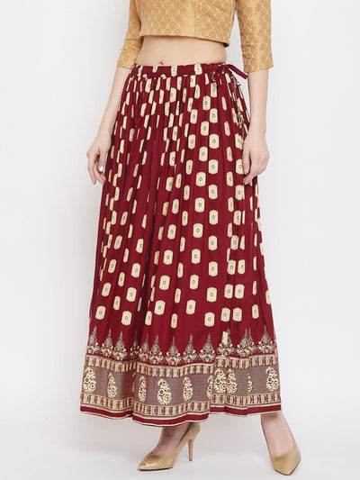Clora Maroon Flared Printed Skirt