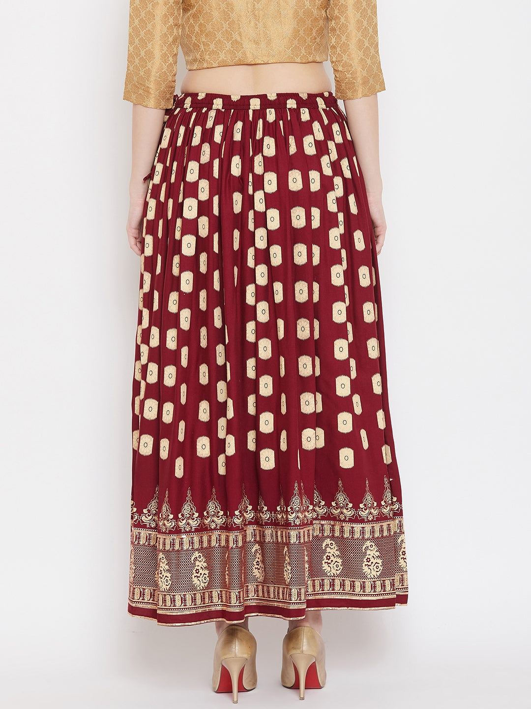 Clora Maroon Flared Printed Skirt