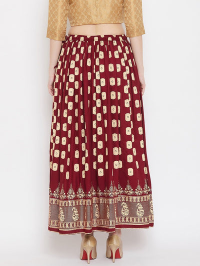 Clora Maroon Flared Printed Skirt