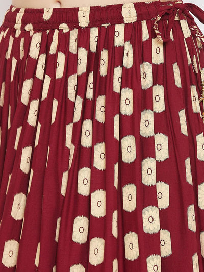 Clora Maroon Flared Printed Skirt