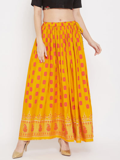 Clora Mustard Flared Printed Skirt