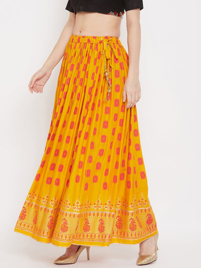 Clora Mustard Flared Printed Skirt