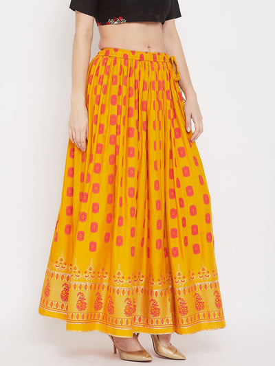 Clora Mustard Flared Printed Skirt