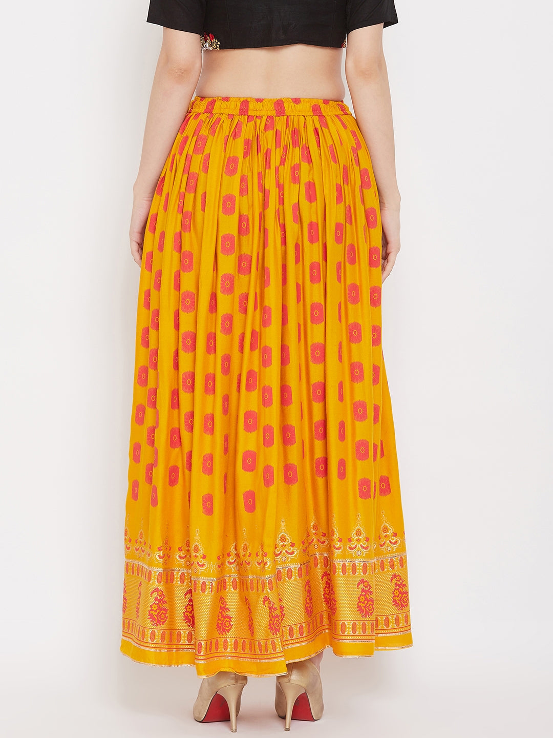 Clora Mustard Flared Printed Skirt
