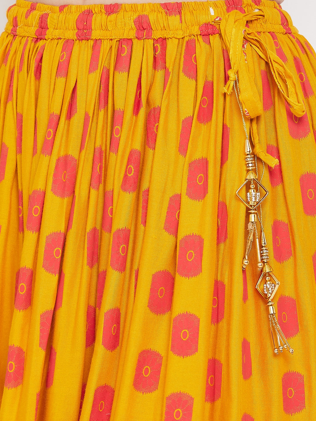 Clora Mustard Flared Printed Skirt