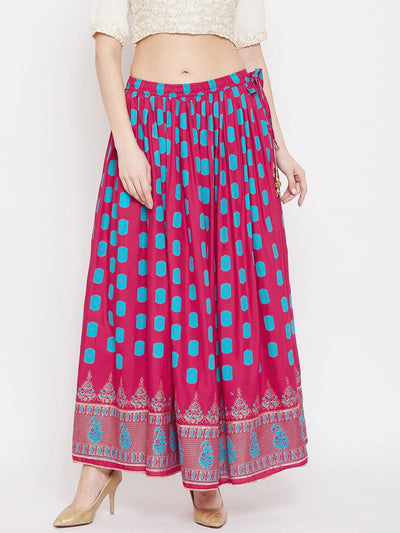 Clora Magenta Flared Printed Skirt
