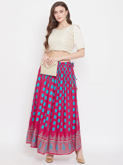 Clora Magenta Flared Printed Skirt