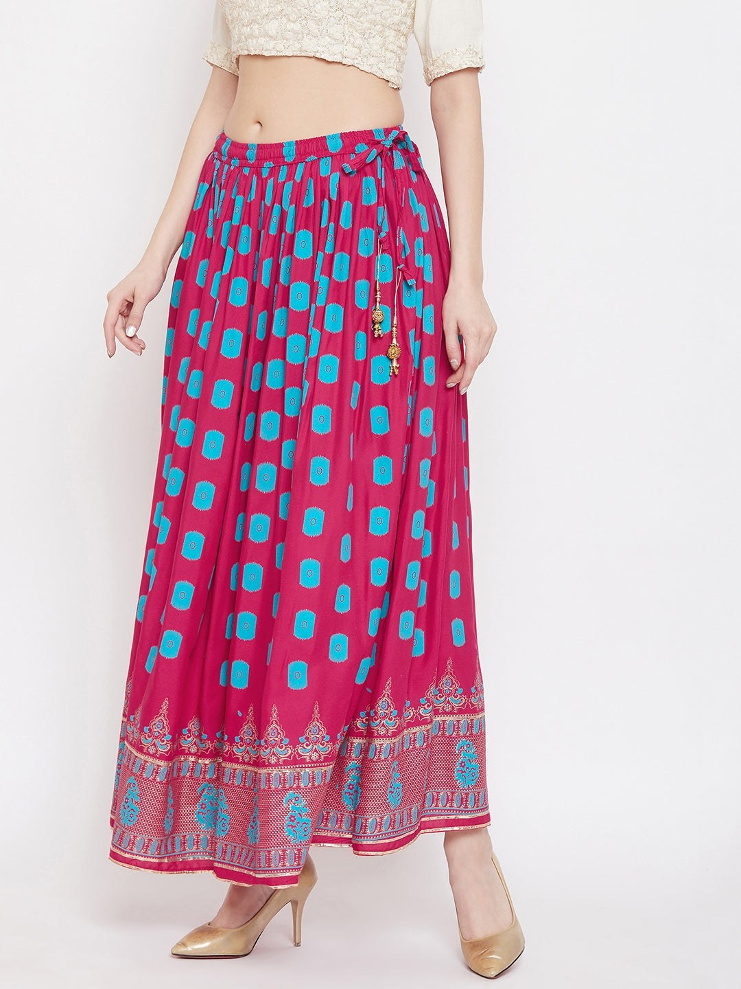 Clora Magenta Flared Printed Skirt