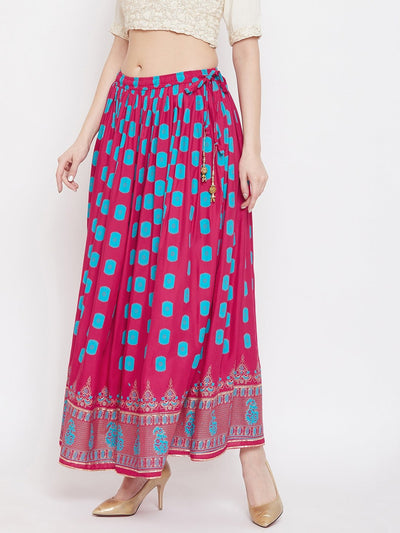 Clora Magenta Flared Printed Skirt