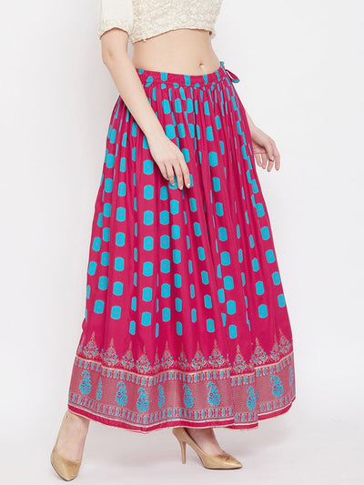 Clora Magenta Flared Printed Skirt