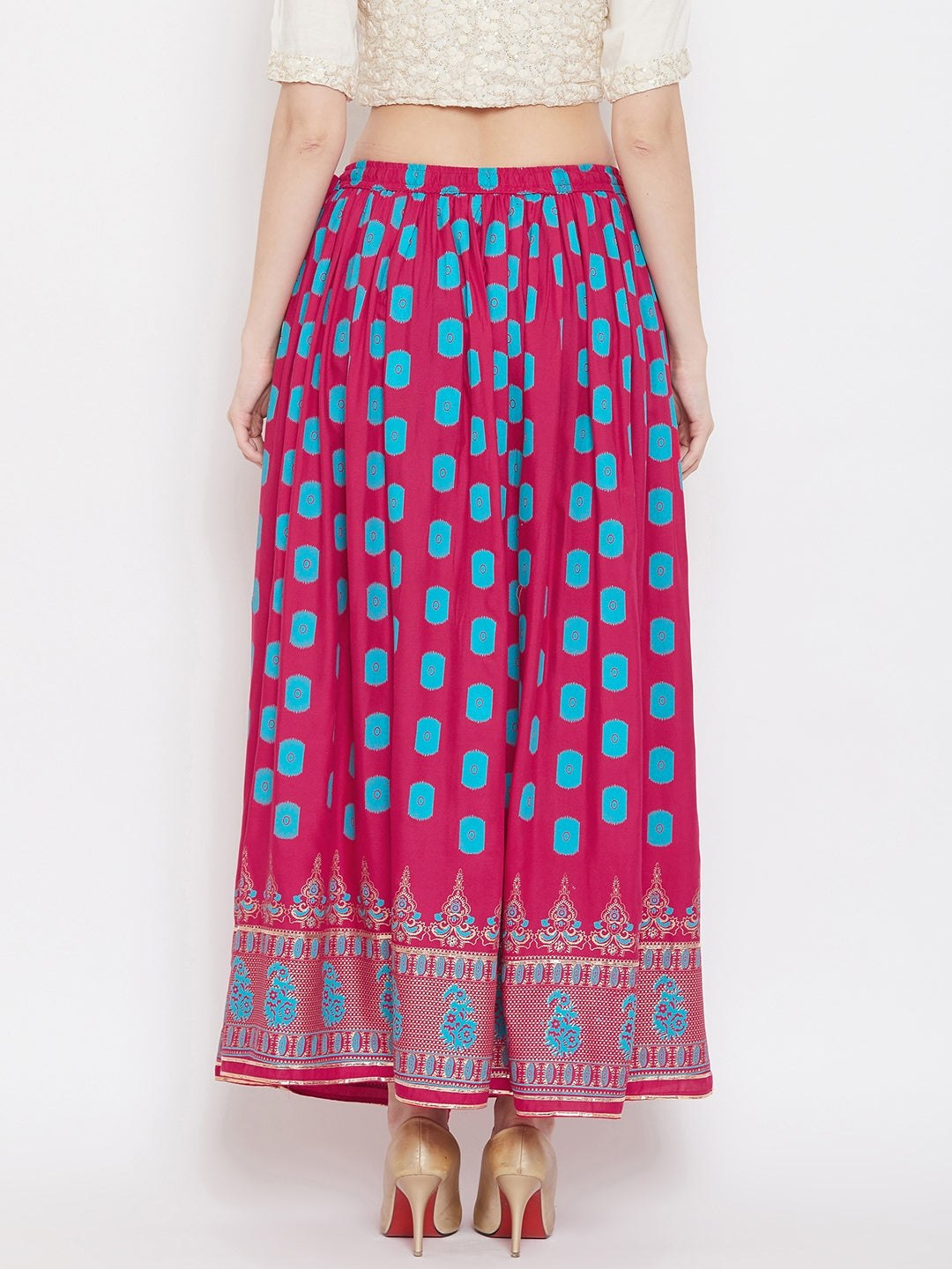 Clora Magenta Flared Printed Skirt