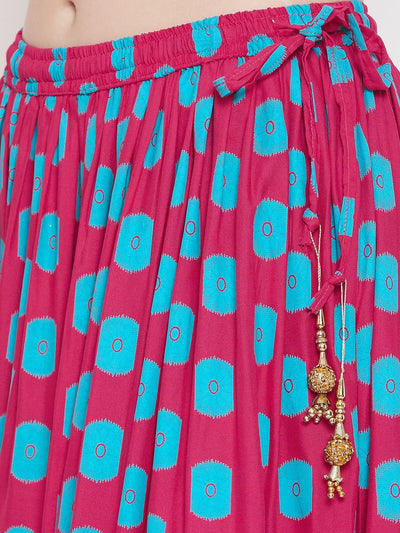 Clora Magenta Flared Printed Skirt
