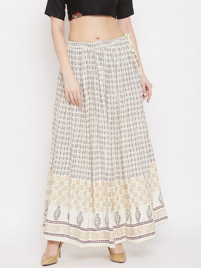 Clora Cream Printed Rayon Skirt