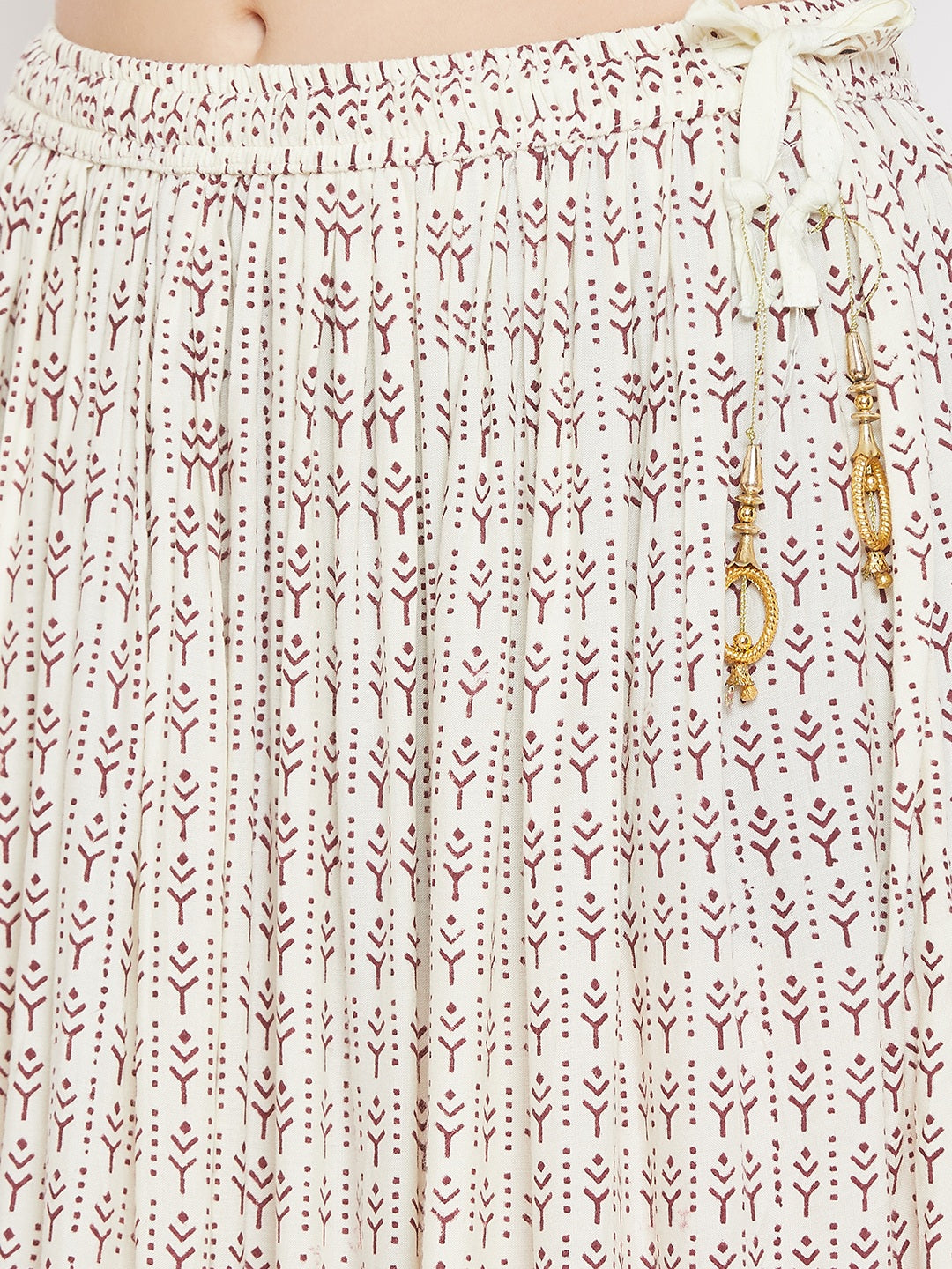 Clora Cream Printed Rayon Skirt
