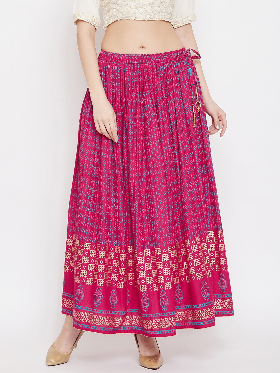 Clora Magenta Printed Rayon Skirt