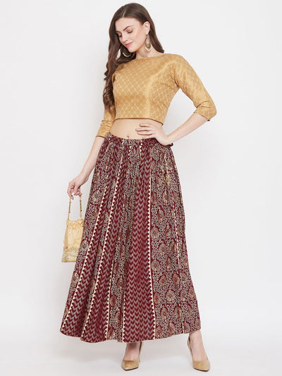 Clora Maroon Printed Rayon Maxi Skirt