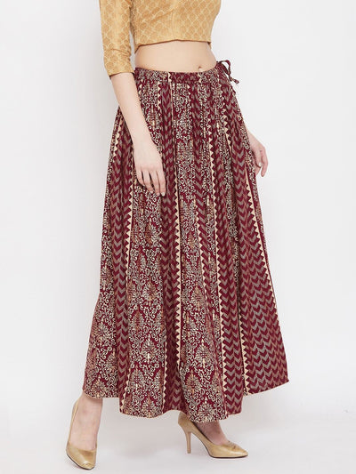 Clora Maroon Printed Rayon Maxi Skirt