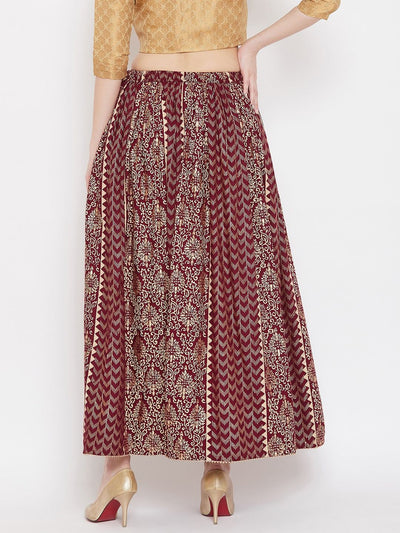 Maroon Printed Rayon Maxi Skirt