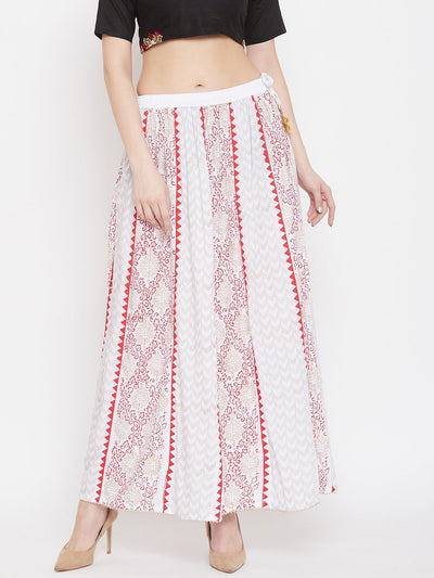 White Printed Rayon Maxi Skirt