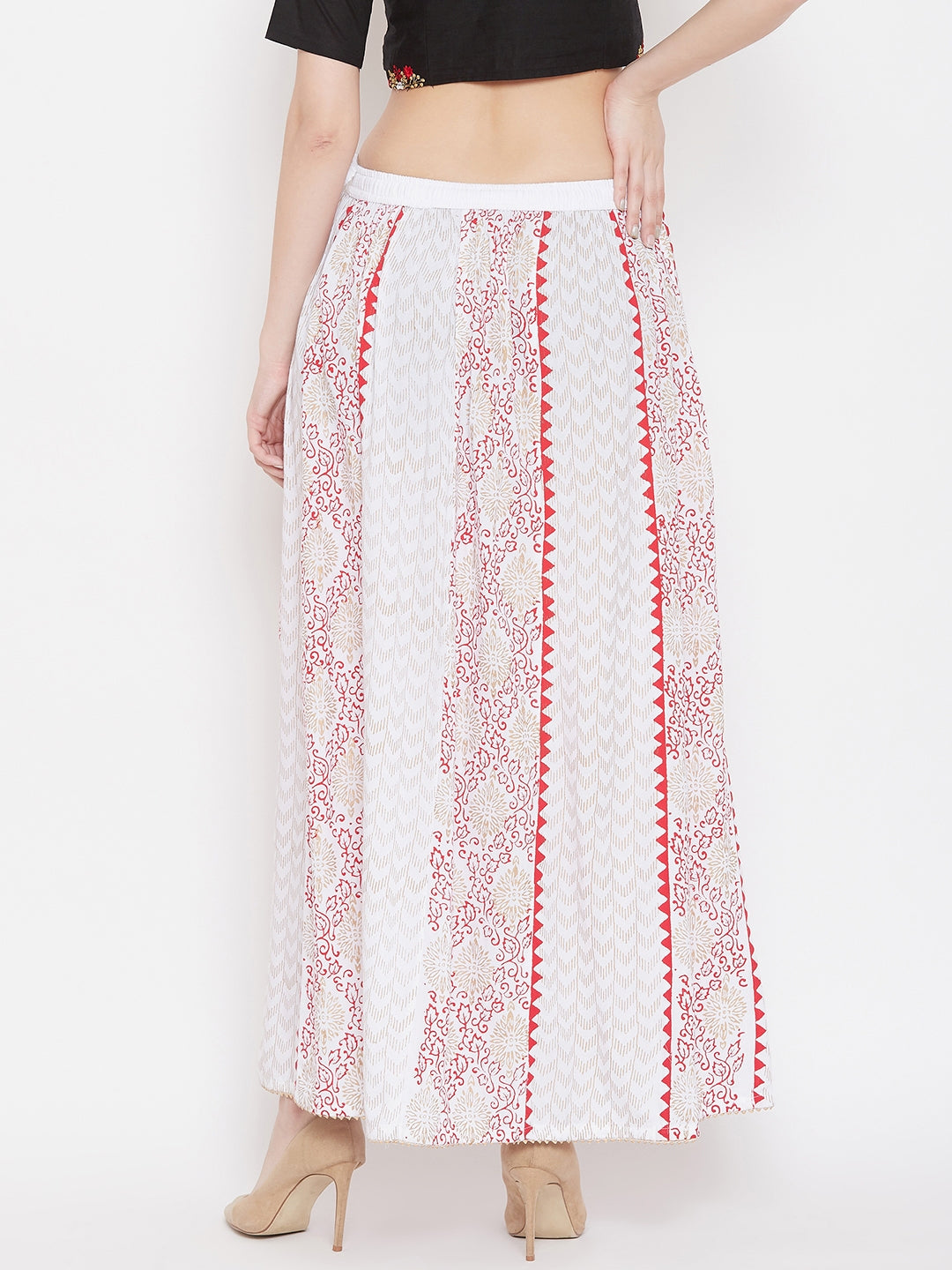 Clora White Printed Rayon Maxi Skirt