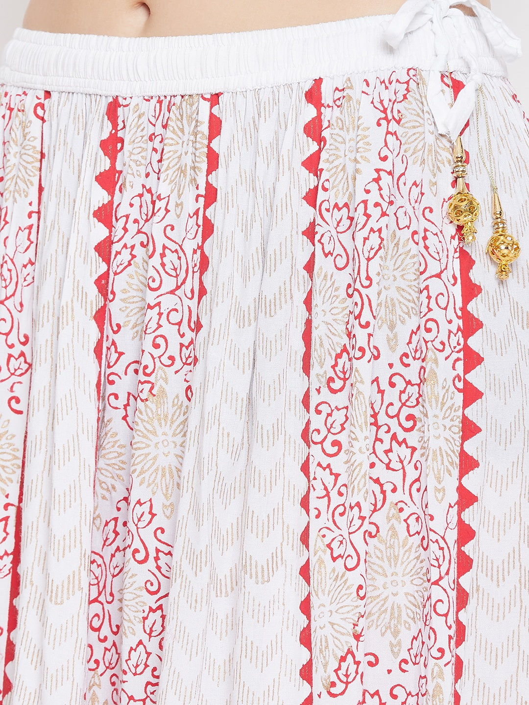 Clora White Printed Rayon Maxi Skirt