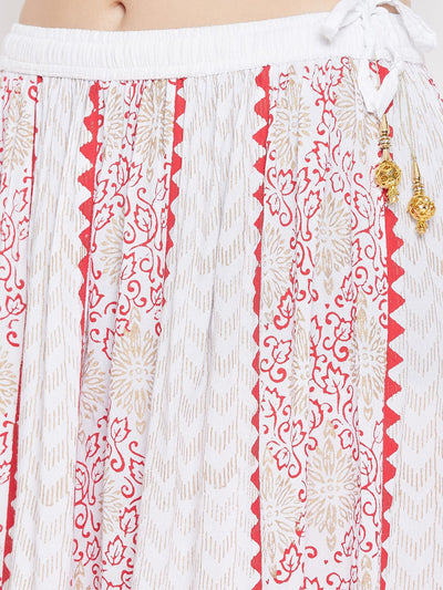 Clora White Printed Rayon Maxi Skirt