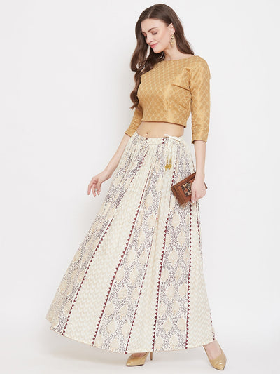 Clora Cream Printed Rayon Maxi Skirt