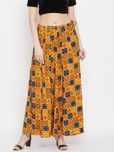 Clora Mustard Printed Maxi Skirt