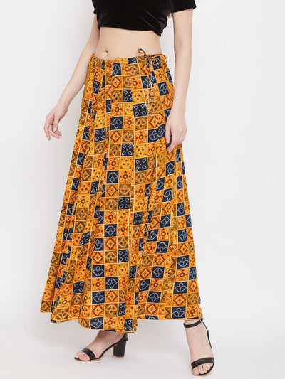 Clora Mustard Printed Maxi Skirt